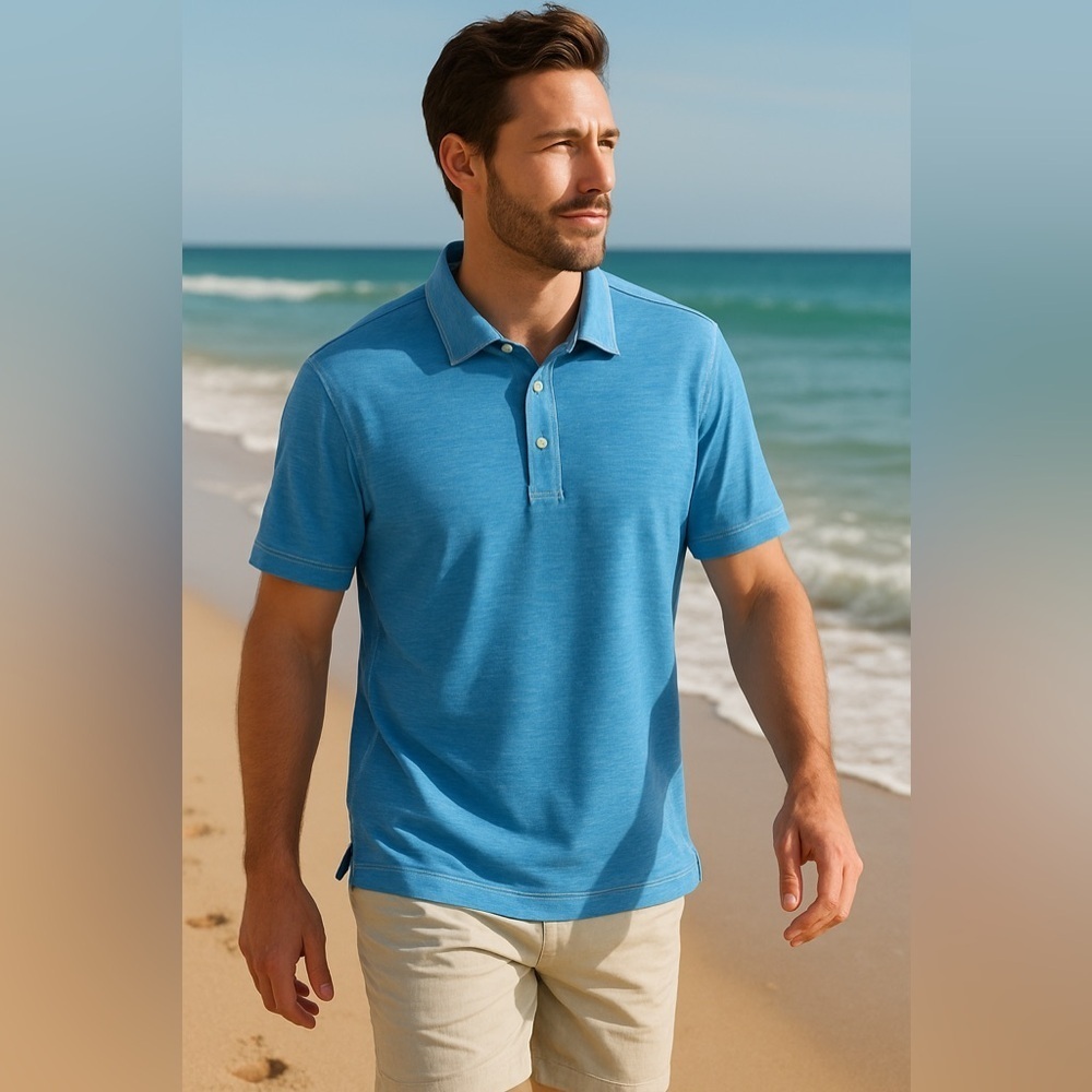 Tommy Bahama Mens Blue Modal Polo Shirt M Coastal Vibes Resort Golf Quiet Luxury